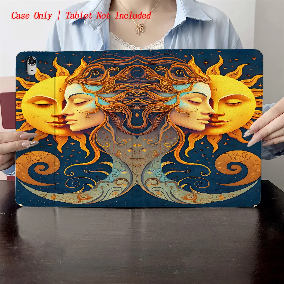 

Ethereal Abstract Sun & Moon Face Design iPad Case For Apple iPad Pro 12.9 Air 3 Mini 5 9th Gen Slim Anti-Scratch Cover