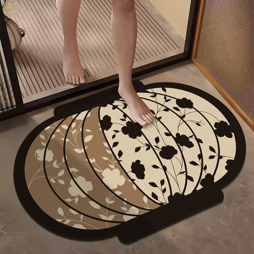 Rug Chinese Style Bathroom Door Mat Non-slip Antique Toilet Foot Mat polyester Quick Dry Drain Mat Toilet
