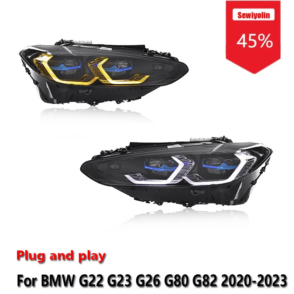 

Автомобильные светодиодные фары Sewiyolin в сборе для BMW G22 G23 G26 G80 G82 2020-2025 Dual Drls DRL, стоп-сигнал поворота, лампа Plug and Play