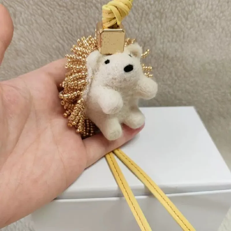Wool Felt Handmade Genuine Leather Keychain Car Hanging Ornament Birthday Gift Bag Charm Lanyard Cute Creative Unisex