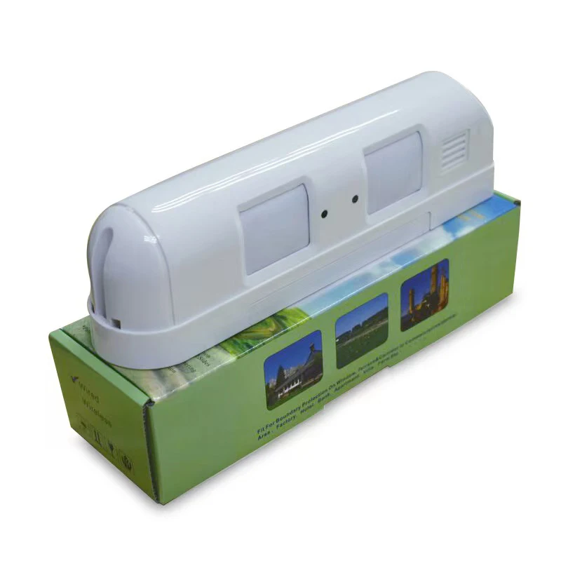 DC12V Copertura di rilevamento esterna 24M Tenda cablata Finestra Sensore di movimento a infrarossi passivi Rapporto vocale 70dB per sistema di allarme