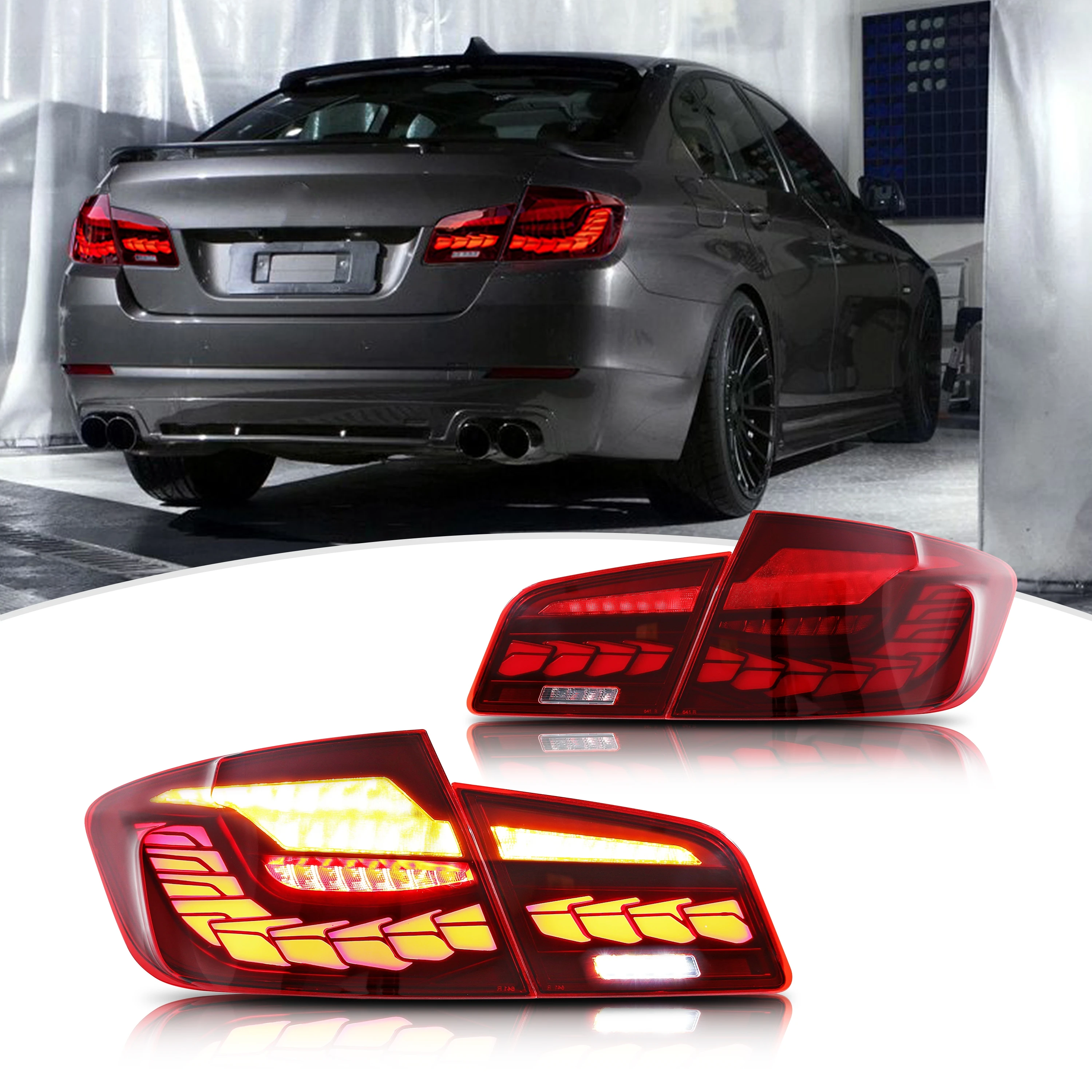 

LED Tail Lights Assembly for BMW F10 M5 5-Series Saloon 2009-2016 Sequential Blinker Black Red Rear Lamps Assembly [Not Fit G30]