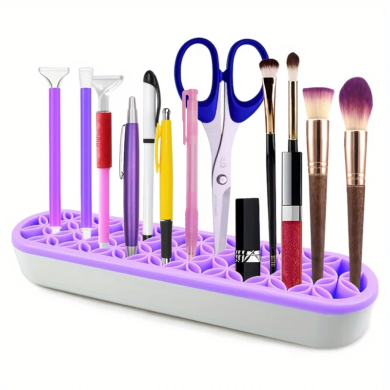 2pcs Multifunctional Desktop  Stand, Silicone Makeup Brush Holder, Desk Organizer Pen Holder, Sewing Tools Art Supplies Organize