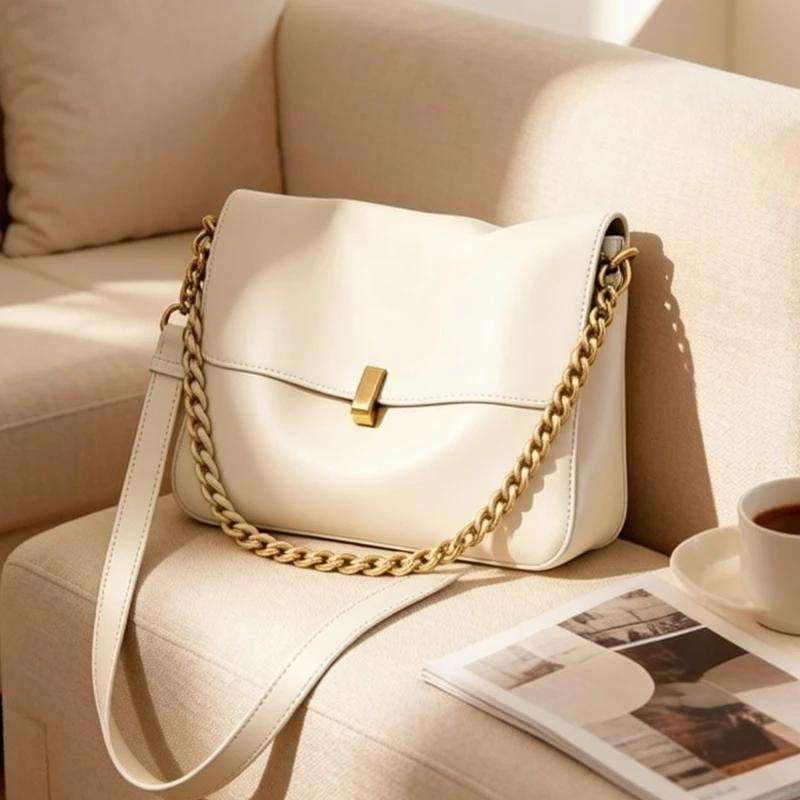 HIFASHION Cowhide Genuine Leather Chain Shoulder Bags For Women 2026 Flap Crossbody Satchel Large Capacity Work Ladies Handbags