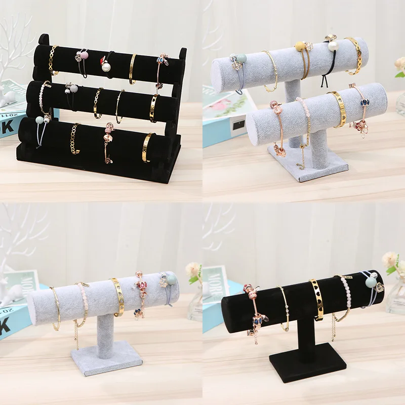 6 Color Leather Velvet Bracelet Chain Watch T-Bar Rack Jewelry Hard Display Stand Holder Jewelry Organizer Hard Display Stand