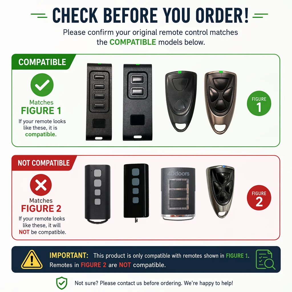 For 4D Doors Victory Art 2 Art 4 Garage Door Remote 433.92MHz Work with GA103 GA203 GA403 Sectional Door Motor Green Light