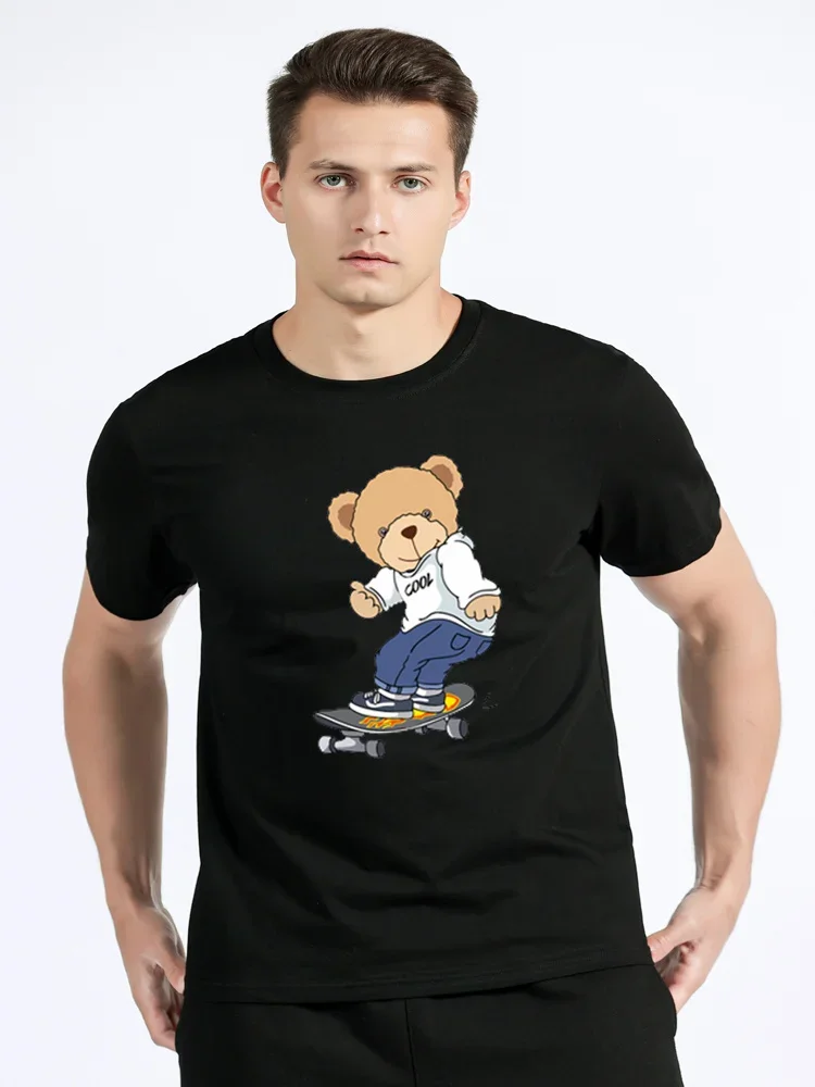 Cute Teddy Bear Print T-Shirt Cotton Tshirt Women Summer T Shirt Men And Women Streetwear Cartoon Fashion Tee Men's Clothing