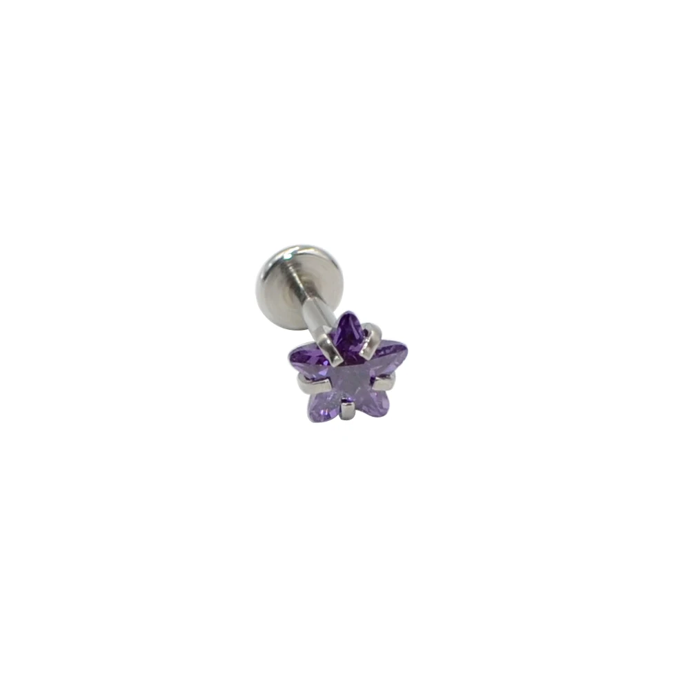 1PC Surgical Steel Star Cz Labret Piercing Lip Ring Internally Threaded Helix Piercing Cartilage Stud Earring Ear Tragus Jewelry