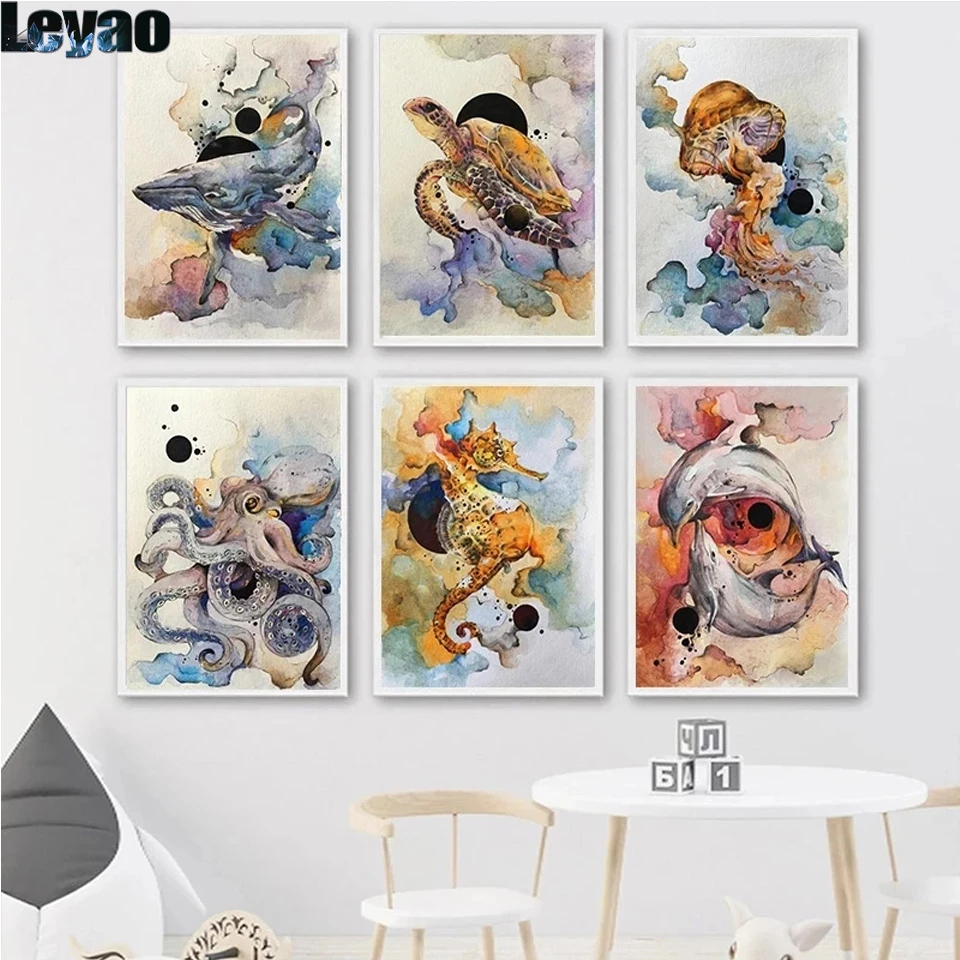 DIY Diamond Painting Whale Dolphin Octopus Sea Animal Monster Watercolor Mosaic Embroidery Abstract animals Wall Picture Decor