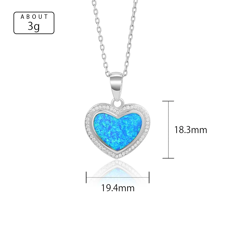 XYOP 925 Silver Gift Blue OPAL Heart Shaped Pendant White Zircon, 40+5cm Cross Necklace Everyday Simple Haute Chic Ambiance