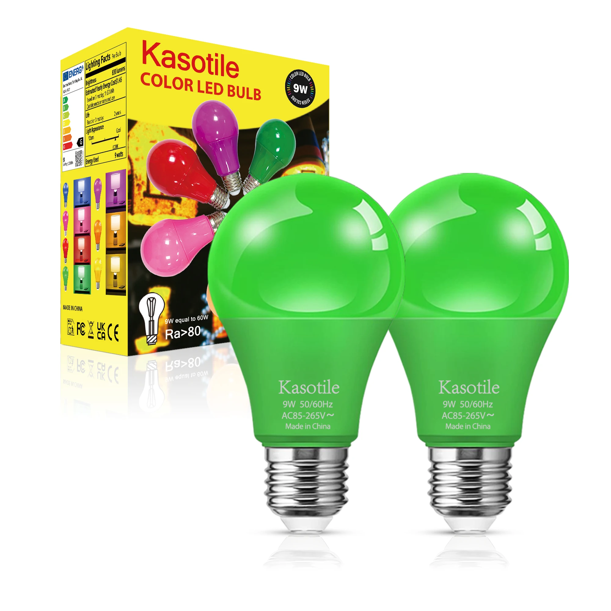 

Kasotile 2Pack E26 LED Green Bulb 9W Energy Saving Light for Home Party Courtyard Stage Decoration