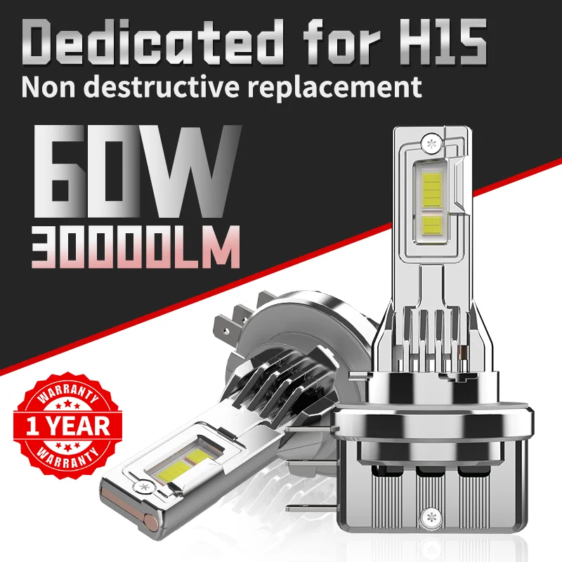 2pcs H15 All-Metal Car Headlight Bulb 60w High Beam Day Driving Running Light Car Light Auto Lamp for VW Audi BMW Ford Mazda