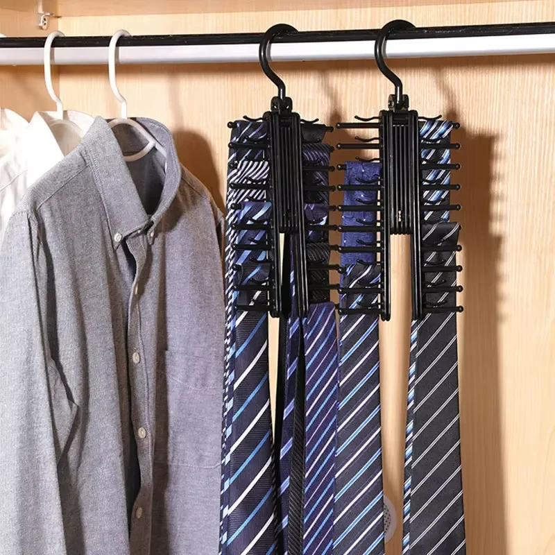 Adjustable Tie Storage Hanger Rack 360 Degree Rotating Household Tie Shelf Belt Silk Scarf Artifact Cabinet Organizer Hangers image 2