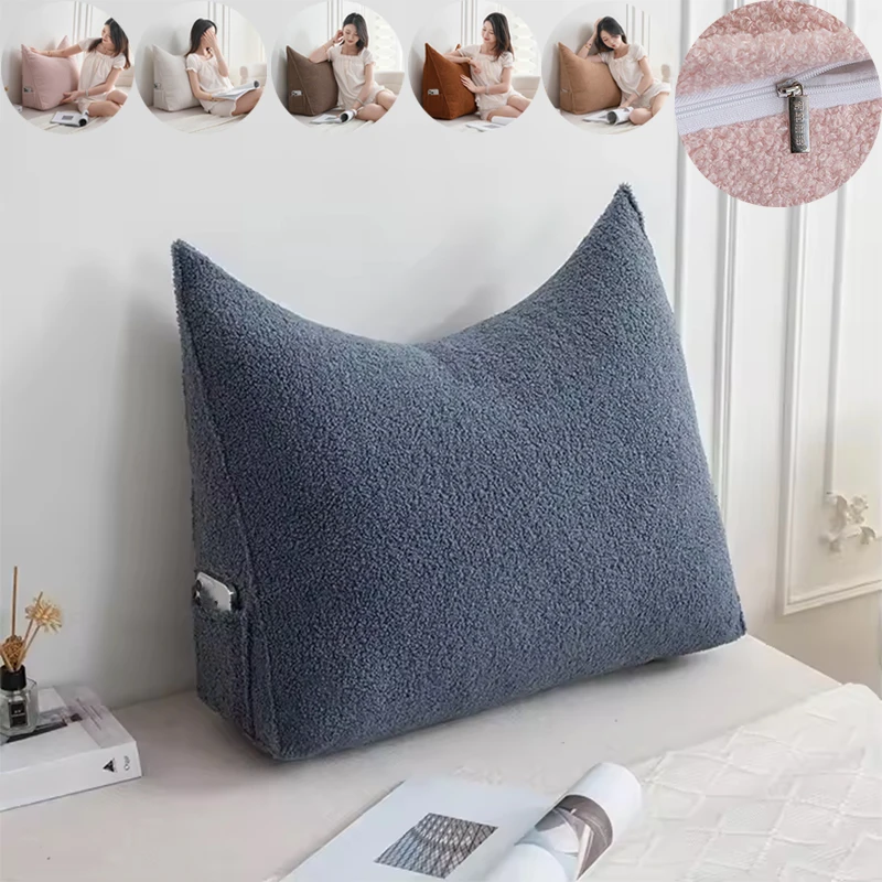 

Thick Teddy Velvet Cushion High Elasticity PP Cotton Waist Support Detachable Washable with Side Bags Sofa and Bed Back Support