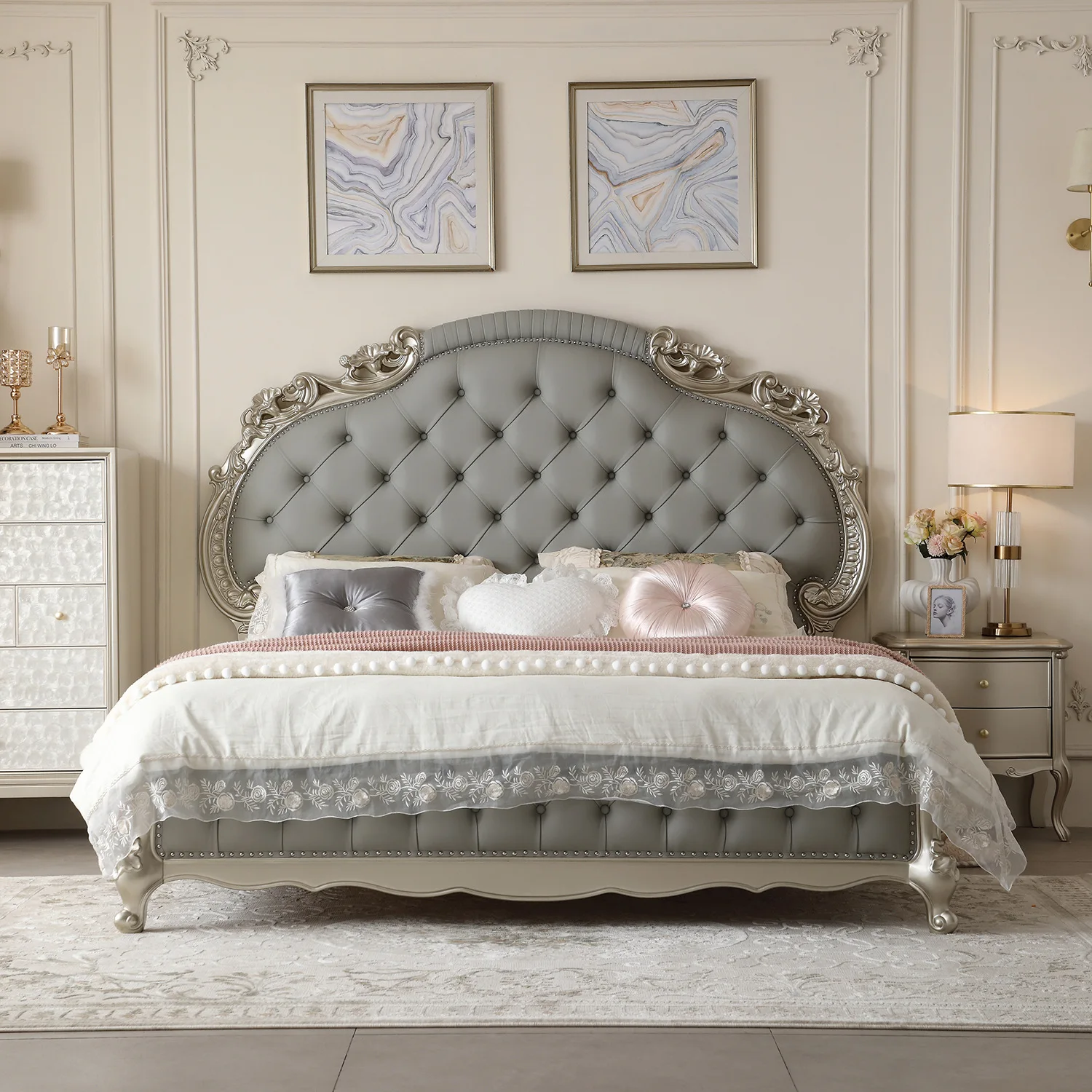 

Customizable American solid wood bed Master bedroom 1.8 meters 8 double bed European court carved princess bed High-end