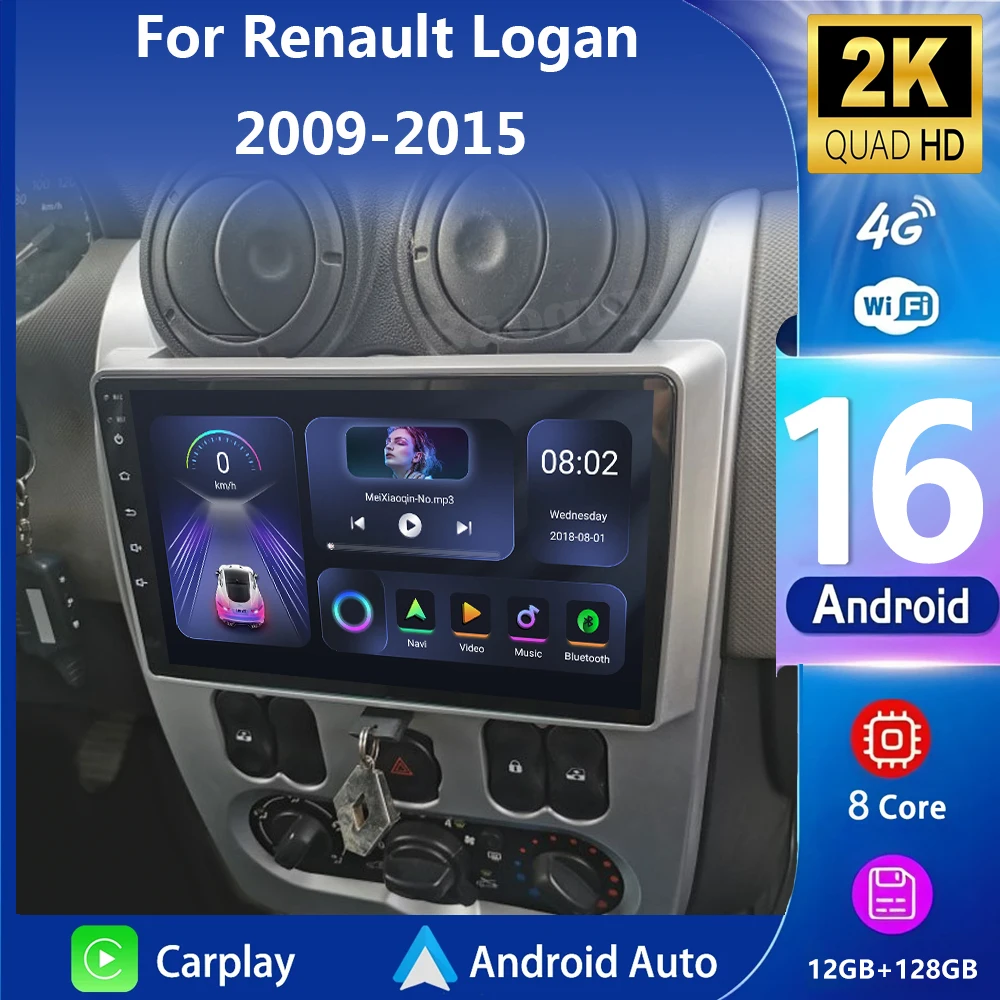 Автомобильное радио Android 16 для Renault Logan 1 Sandero 2009-2015 для Dacia Duster 2010-2017 Мультимедийный видеоплеер Навигация