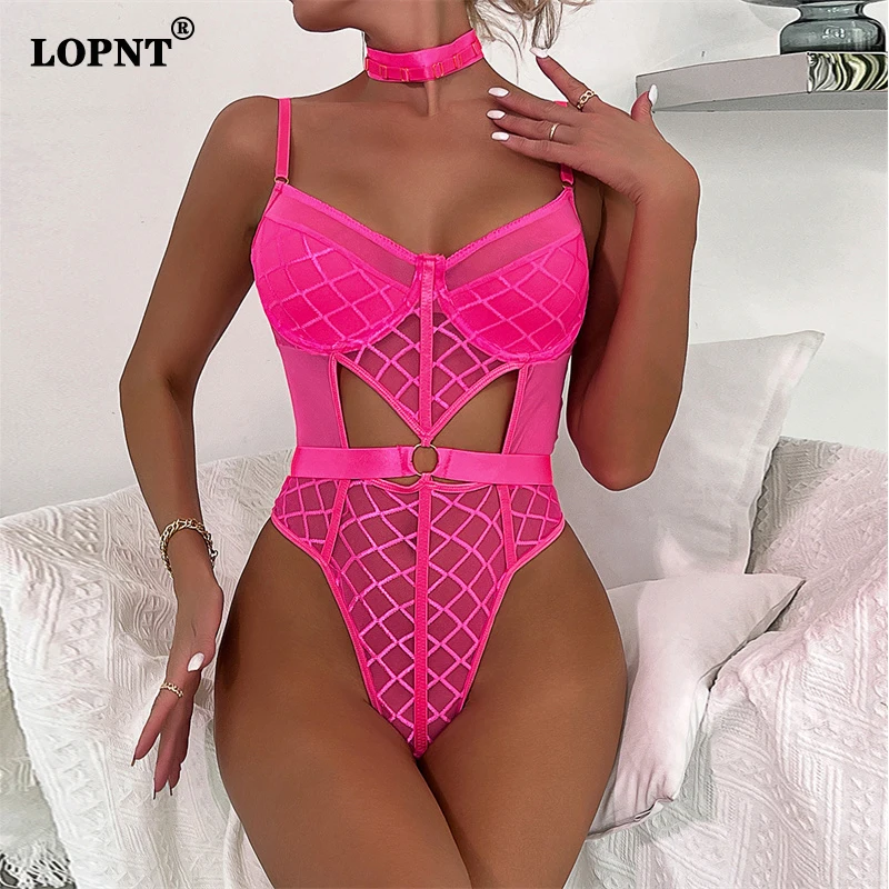 

Lopnt One-piece Backless Bodysuit Women Transparent Sexy Bodysuit Clubwear Body Femme Gather Up Bodycon Hanging Neck Bodysuit