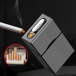 2 In 1 20 Cigarette Case Lighter Case USB Rechargeable Electronic Case Portable Windproof Smoking Accessories Gift for Men