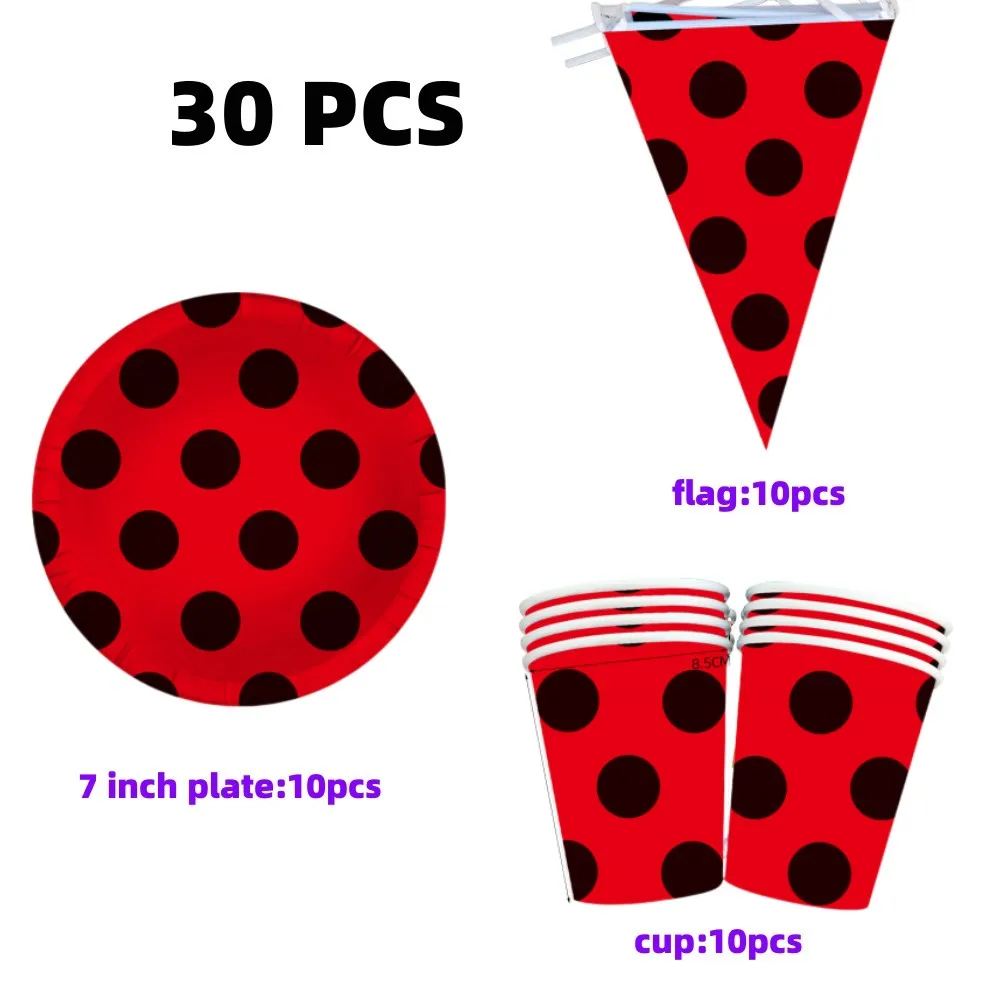 Ladybug Theme Birthday Decorations Baby Share Disposable  Package Tableware Balloon Banner Tablecloth Kids Favor Party Supplies