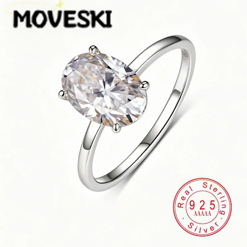 2.5CT Oval Cut Moissanite Solitaire Real 925 Sterling Silver 4 Prong Thin Band Minimalist Party Fine Jewelry For Women