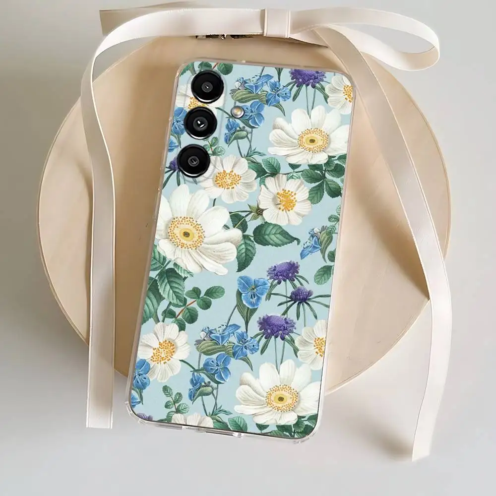 Custodia per telefono con motivi floreali vintage per Samsung S24,30,21,22,23,20 FE,lite,PIus,Ultra,5G,Nota,9.10 Cover trasparente