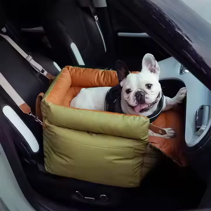 Luxury Pet Booster Seat, Waterproof Leather, Chew Proof, Safety Car Seat Belt for Cats and Dogs, Travel Bed, 2 in 1 Design