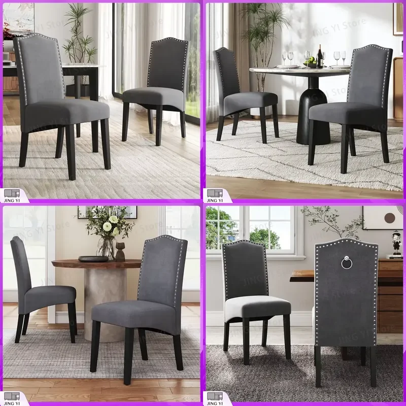 2 Pack Grey Velvet Dining Chairs High Back Restaurant Chair with Rubberwood Legs for Dining Room Kitchen Bedroom Commercial