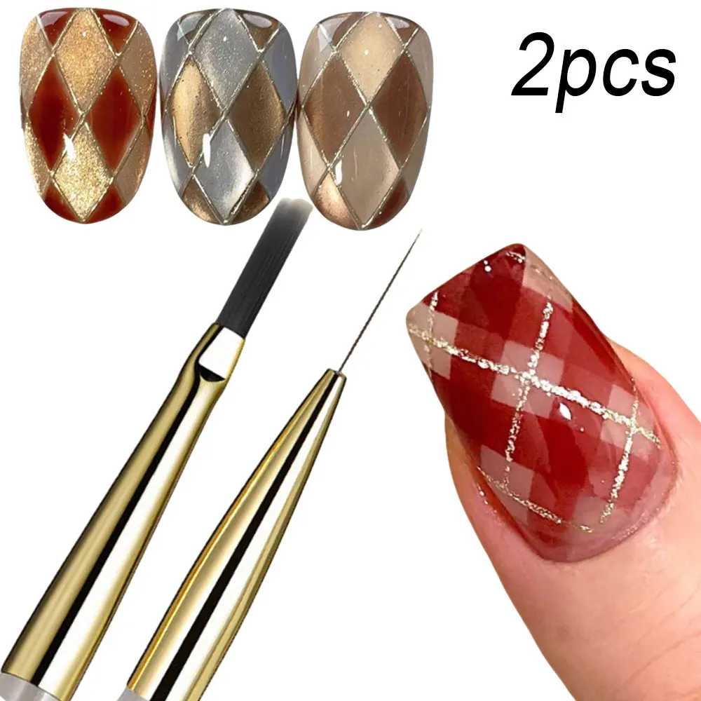 Ensemble de pinceaux pour Nail Art à carreaux français, grilles/lignes tartiates/détoiles minces, stylo de peinture pour dessin, Extension de Gel UV, outils de manucure, bricolage, 1/2 pièces