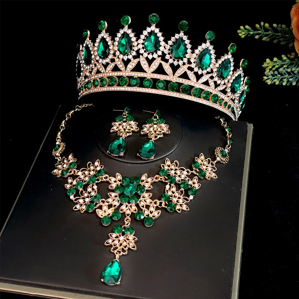 3Pcs Crystal Crown Necklace Earring Set Rhinestone Bridal Jewelry Set Bridal Wedding Hair Accessories Jewelry Crown Tiara Gift