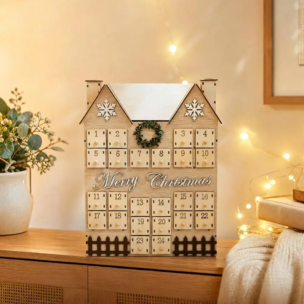 Weihnachts-Adventskalender in Form eines Holzhauses, Geschenkbox für den Countdown bis Weihnachten, wiederverwendbares Weihnachts-Countdown-Haus als Tischdekoration.