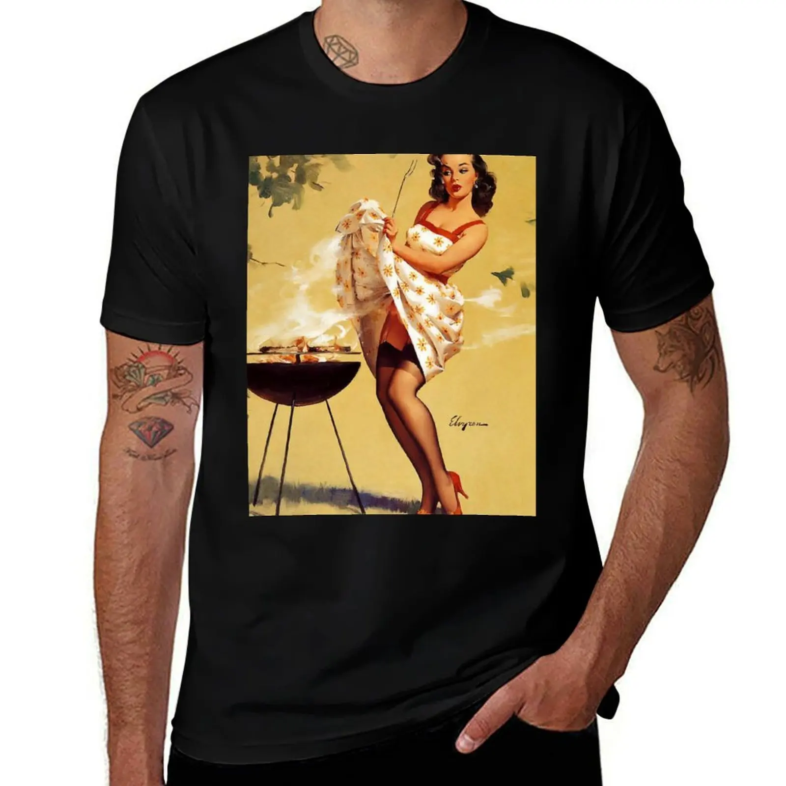 Pin-Up Girl - Elvgren - Vintage T-Shirt Durable Work Wear T-Shirt