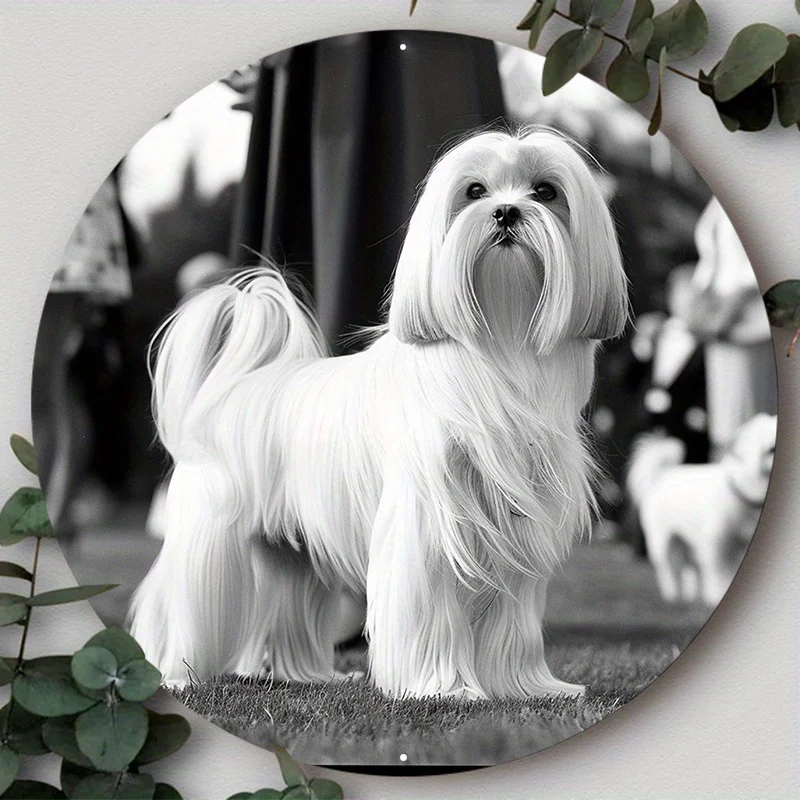 

Aluminum Metal Sign: 2D Flat Circular Wreath Logo Featuring A Dog, Suitable for Home Decor and Various Scenarios