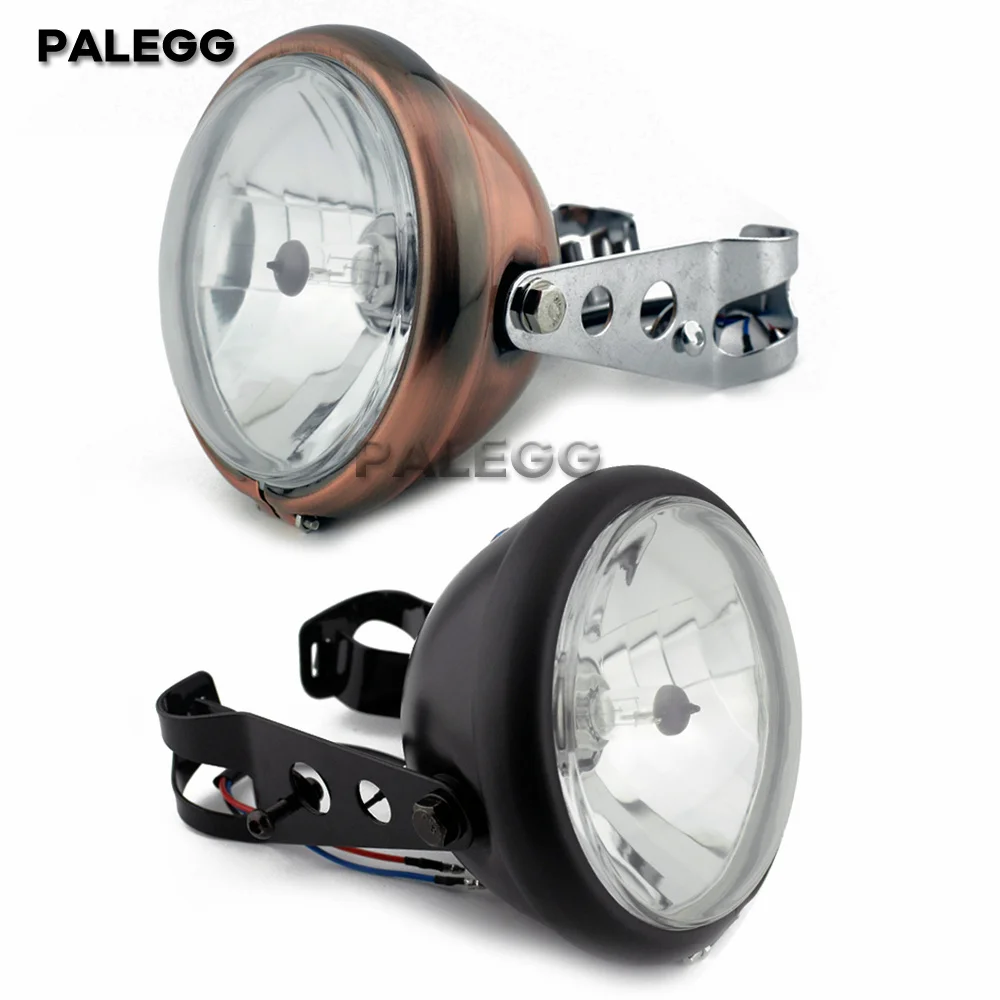 

Vintage Motorcycle Headlight Conversion Kit: 5.75" 55/60W Side-Mount Light with Grille & Brackets | Old School, Café Racer Style