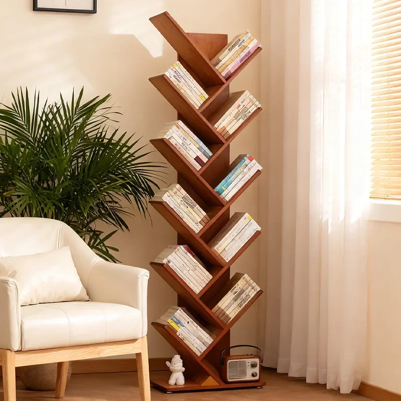 Internet celebrity Tree bookshelf Floor shelf Living room integrated corner bookshelf Narrow