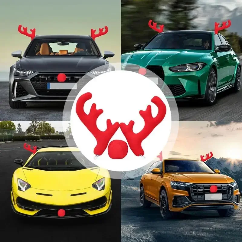 Car Christmas Reindeer Antler Decorations Reindeer Antlers Christmas Decor for SUVs Reindeer Auto Kit Christmas Car Decorations