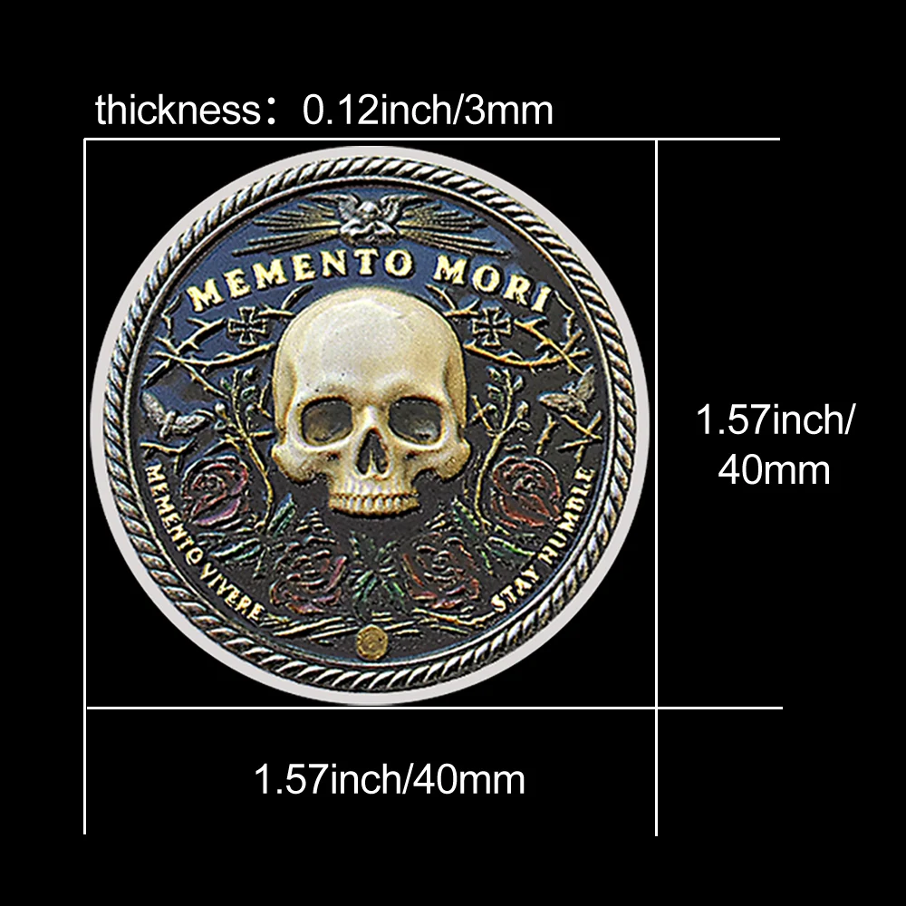 Memento Mori Skull Coin Collectible Souvenir, Limited Edition Gothic Coin, Unique Gift for Collectors and Dark Art Fans replica view 3
