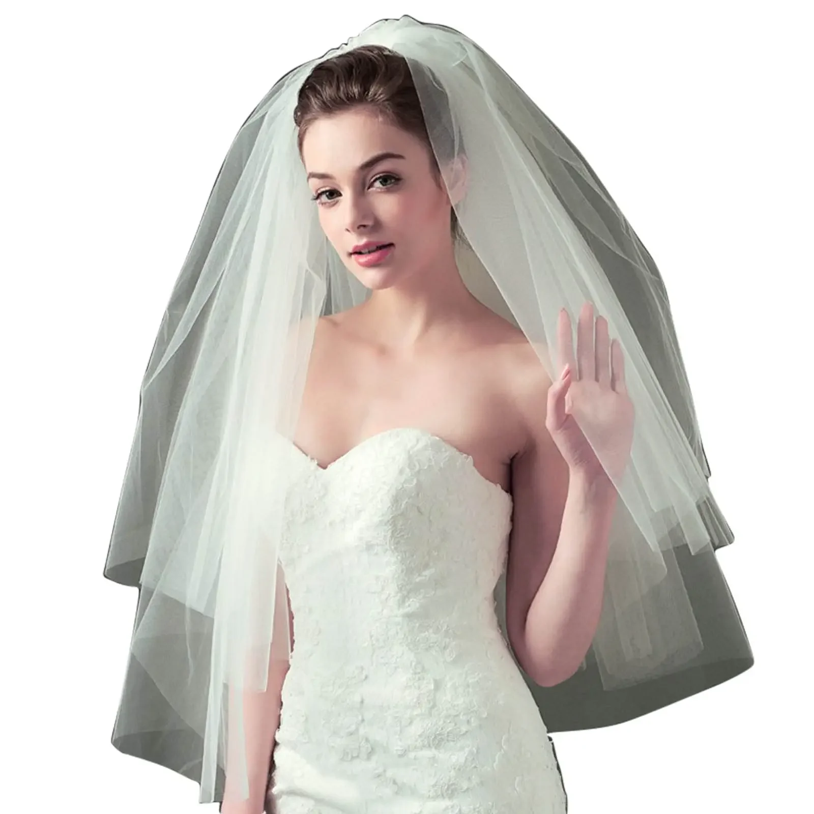 Women’s Wedding Veil Two Tier Fingertip Raw Edge Veils for wedding Soft Tulle Bubble