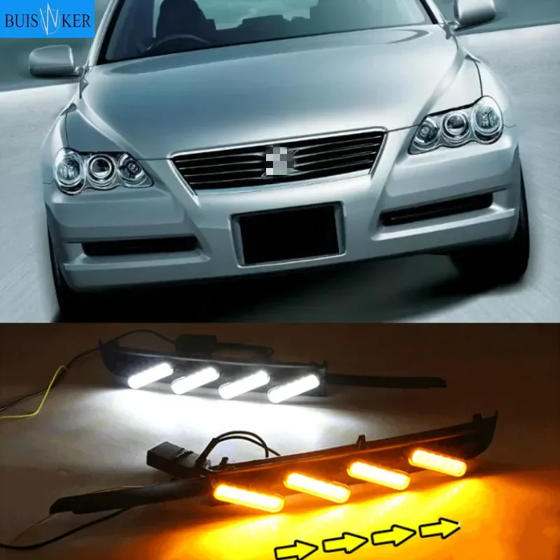 

1Pair DRL For Toyota MARK X REIZ 2004 2005 2006 2007 2008 2009 LED DRL Daytime Running Light With Turn Signal Fog Lamp