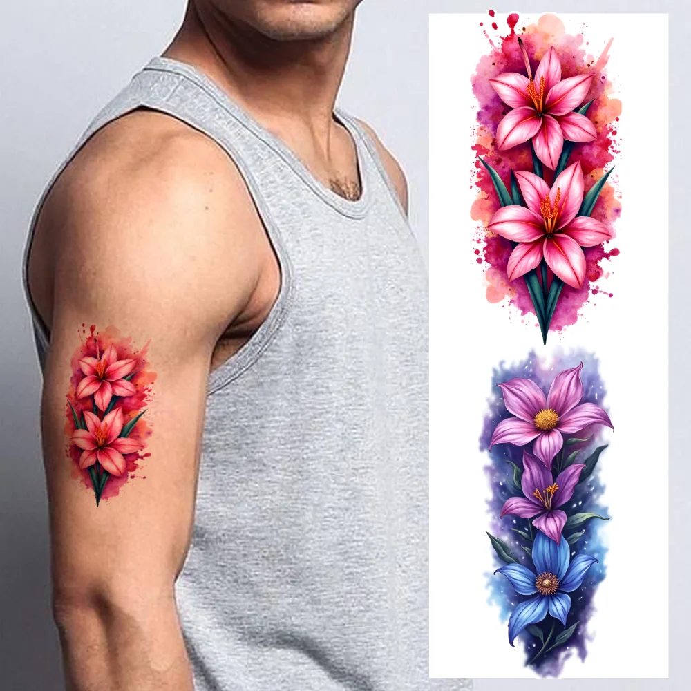 

9pcs Temporary Tattoo Iris Realistic Temporary Tattoos Peonies Lilacs Waterproof Long-lasting Body Stickers Lavender For Back