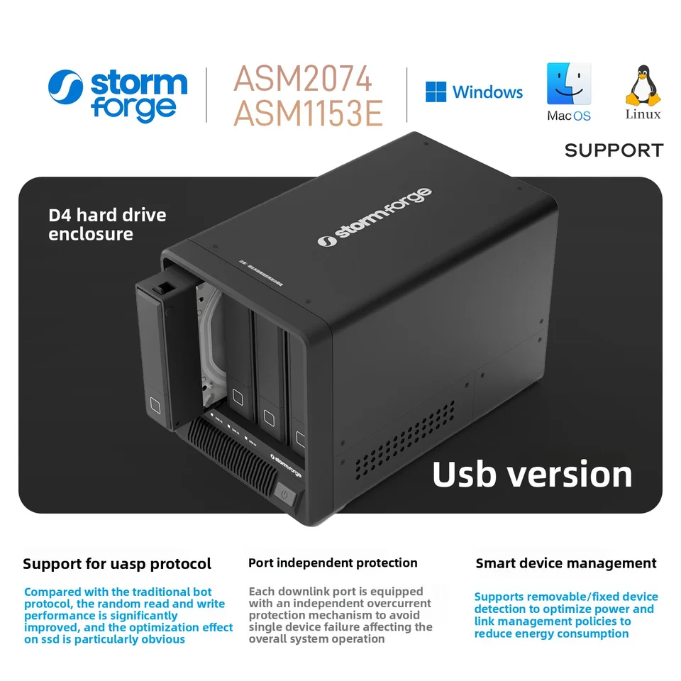 4-Bay 10Gb USB-C Hard Drive Enclosure, Black
