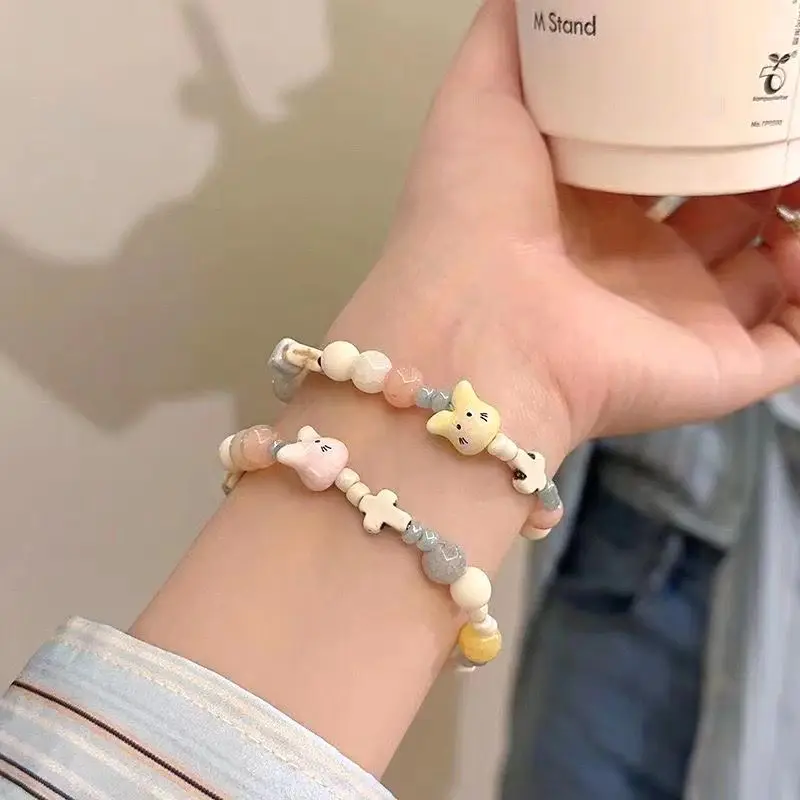 10pcs New Ceramic Cute Rabbit Elastic Bracelet Vitality Funny  Bracelet for Girls Best Friend Gift Fashion   Accessorie