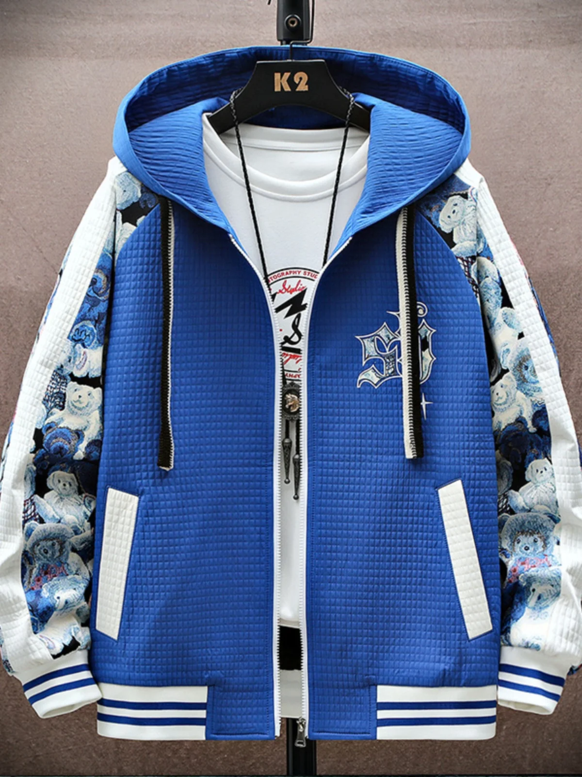 

Klein Blue Oversize Hoodie Bear Jaet Spring Autumn ex Casual Outerwear Windproof Youth Faion Blo Color Design