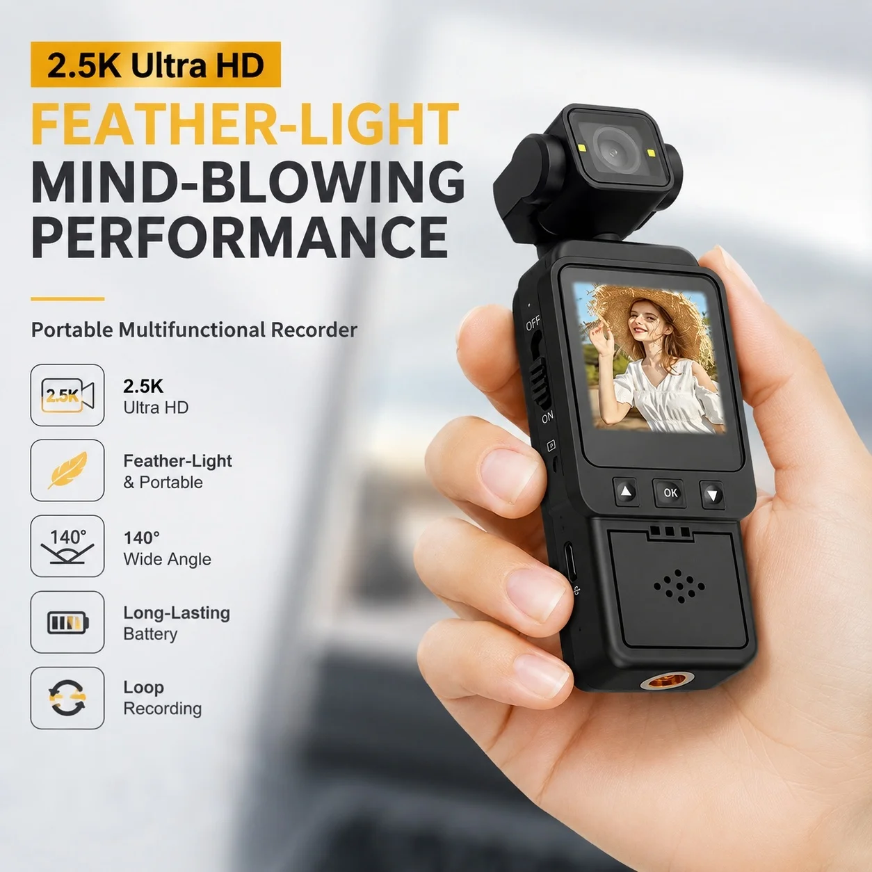FHD 2.5K Pocket Recorder Ultra-Compact & Wearable 180° Rotatable Night Vision Lens Loop Recording - Ideal For Travel Sports