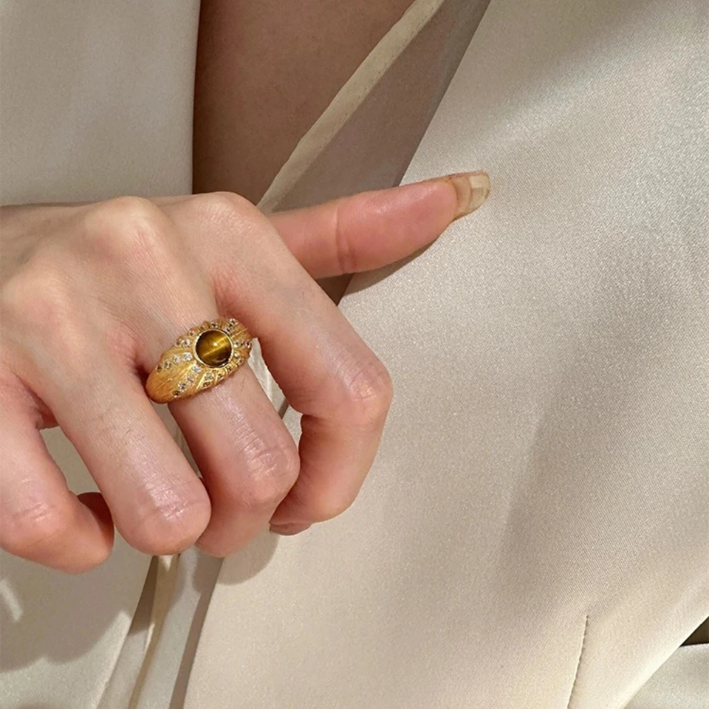 

Baroque Tiger Eye Cluster Ring - Amplify Courage Frequency, Shield From Economic Stress with Earth’s Golden Eye