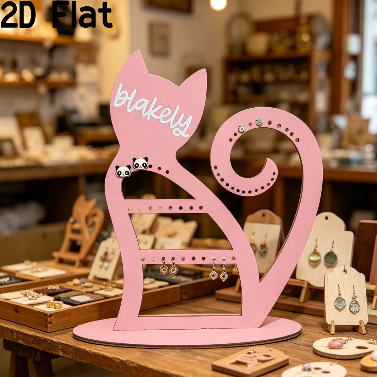 Soporte para pendientes de madera y acrílico con diseño de gato travieso personalizado: Organizador de joyas de madera, regalos de decoración para fiestas de cumpleaños y bodas para el hogar y amigos