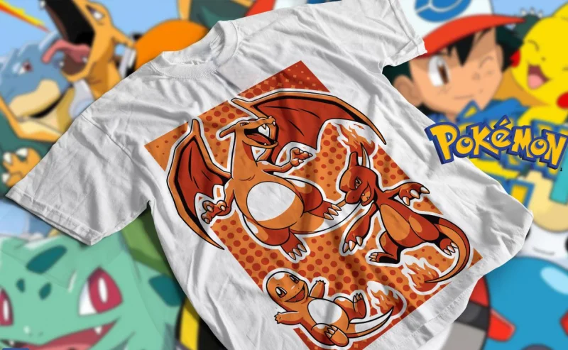 

2026 Summer Pokemon Charmander Evolution Cotton T-Shirt, Unisex Casual Breathable Quick Dry Plus Size Family Matching Sports Tee