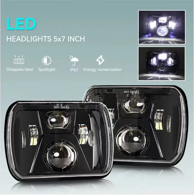 5x7 7x6 Inch LED Headlights Sealed Beam H6054 LED Headlights Amber/White DRL Turn Signal Rectangular Headlamp Compatible with XJ