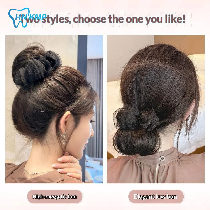 【Q】Synthetic Hair Bun Extensions Wig Claw Clip Bun Hairpiece With Tulle Decoration Balletcore Duckbill Clip Hair Bun