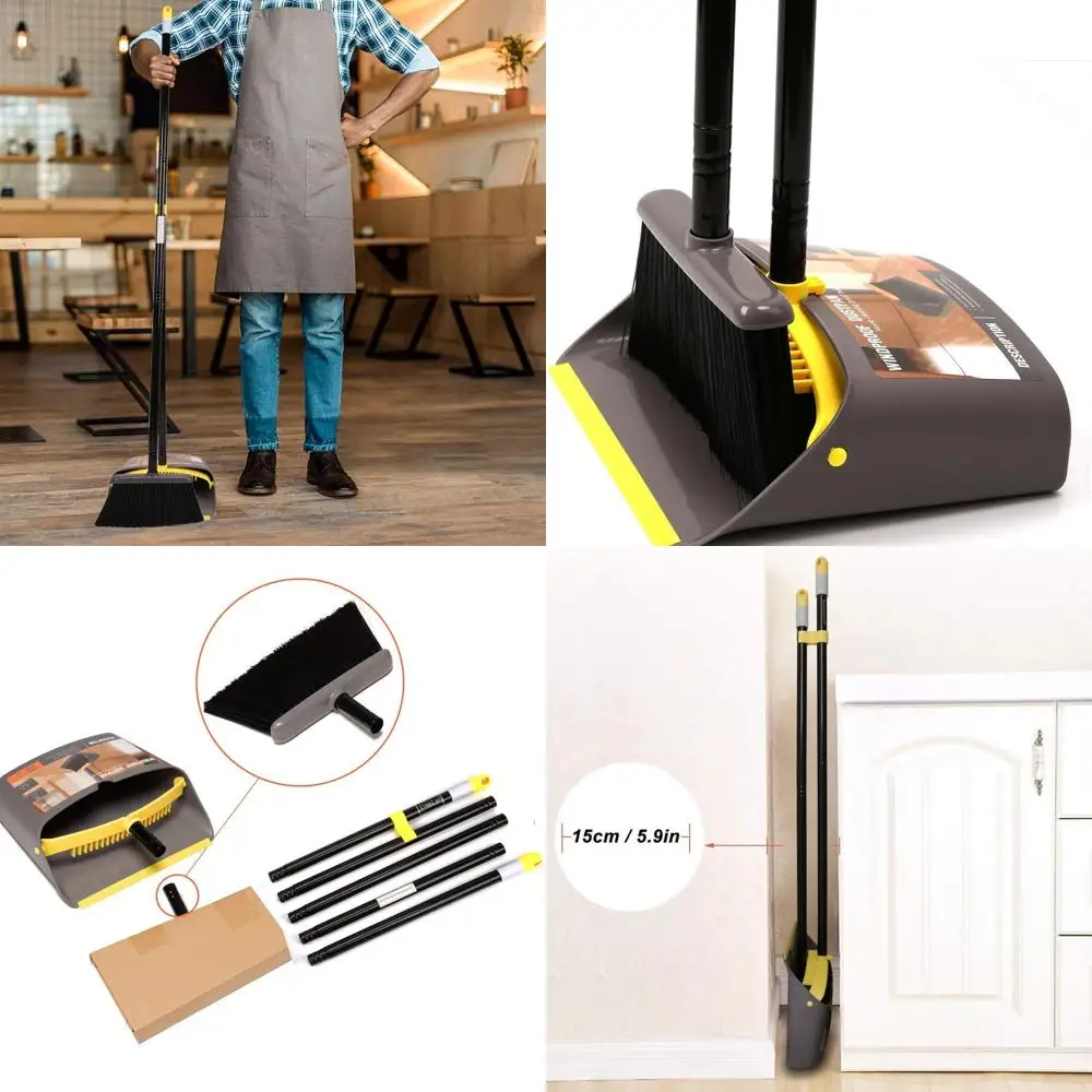 

Upright Dustpan and Long Handle Broom Set, 40-52 Heavy Duty for Home, Kitchen, and Commercial Use