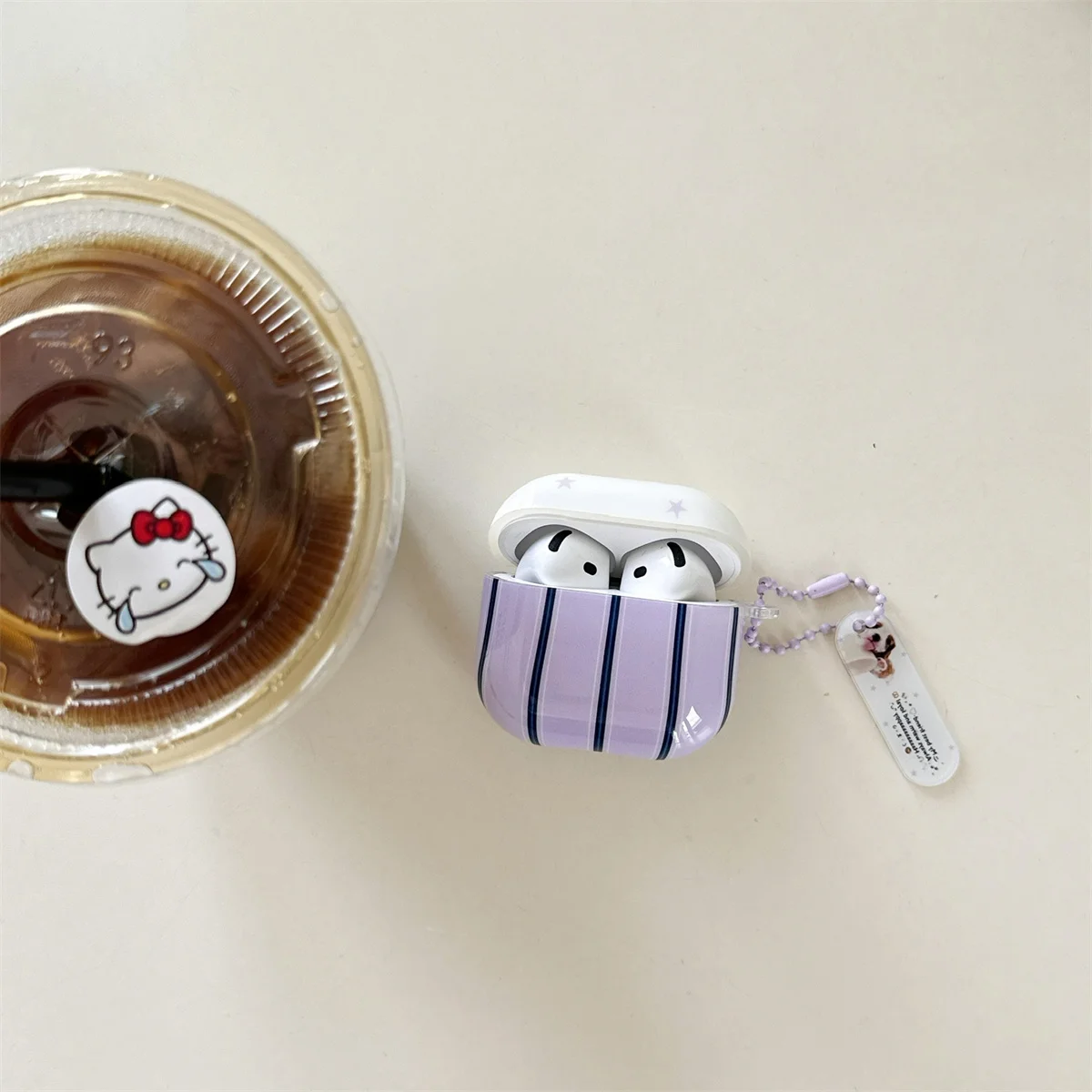 

New Ins Cute Cartoon Purple stripes Earphone Case For airpods 1 2 3 4 pro 2nd Generation case Keychain funda Wireless Cover